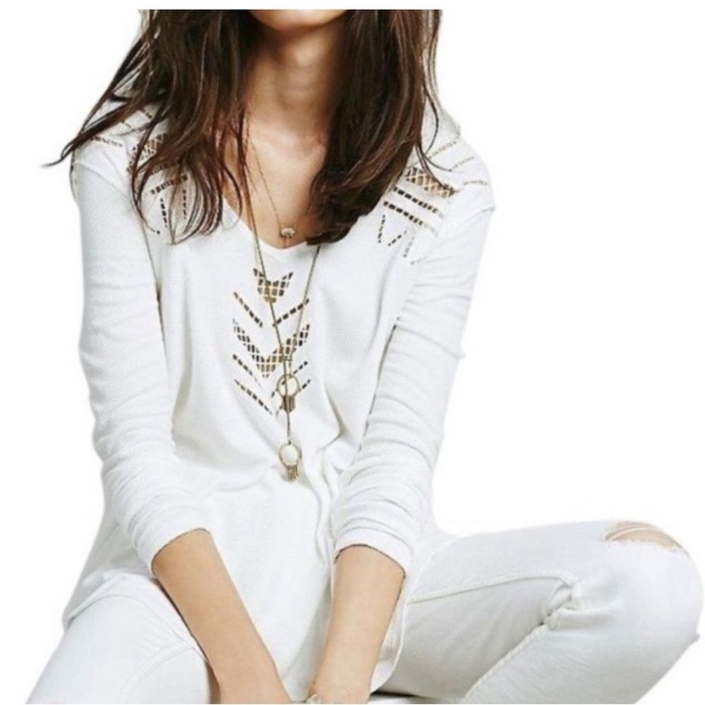 We The Free Jersey Scoop Eyelet Long Sleeve Tee, XS